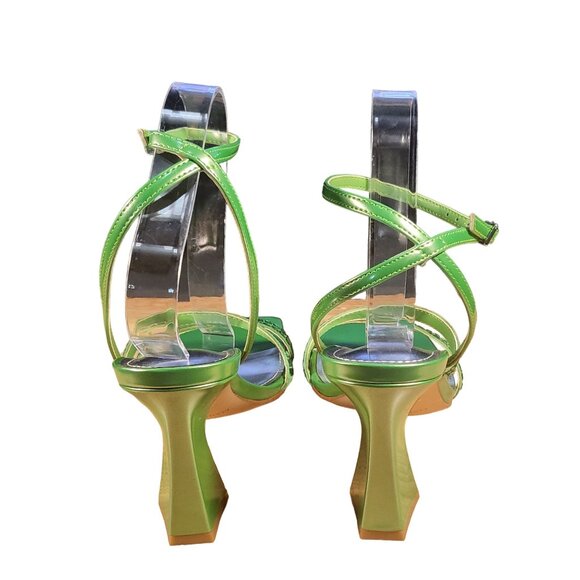 Marc Fisher Zalay Pyramid Heels Women Sz 8.5  Green Square Toe Ankle Strap Party - Picture 4 of 6